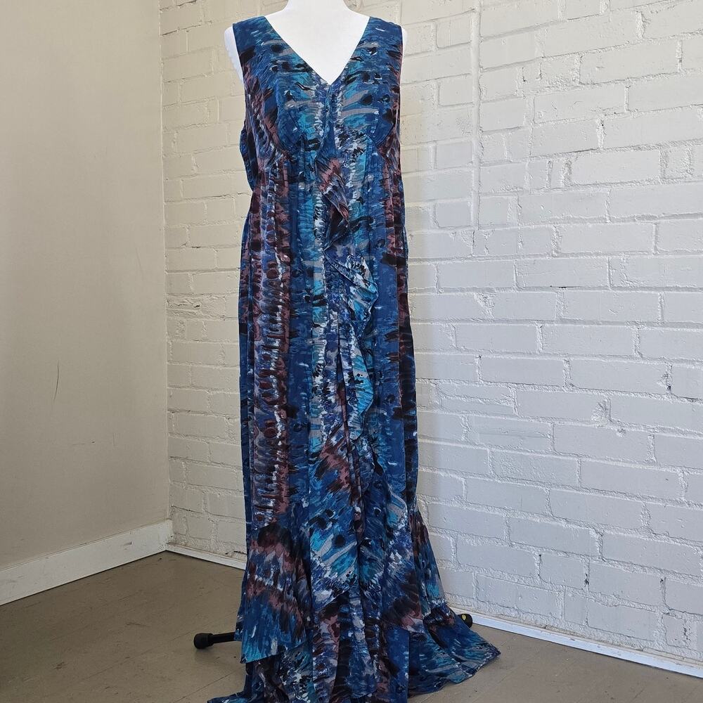 Whimsigoth Blue Watercolor Print Summer Maxi Dress​┃Cotton, Ruffled, & Smocking